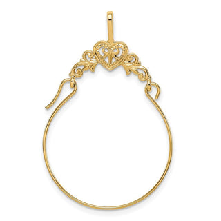 10K Yellow Gold Polished Filigree Heart Charm Holder Pendant