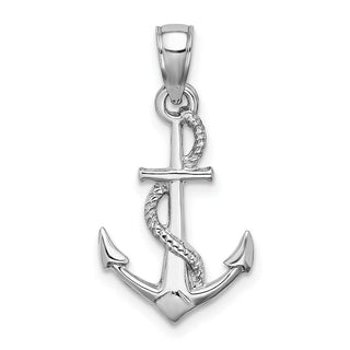 10k White Gold Solid Polished 3-Dimensional Anchor Pendant