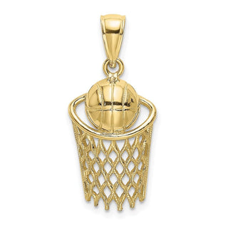 10k Yellow Gold Polished Basketball and Net Pendant