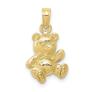 10k Yellow Gold Teddy Bear With Bow Tie Pendant