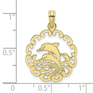 10k Yellow Gold Cut-Out Jumping Dolphins Pendant