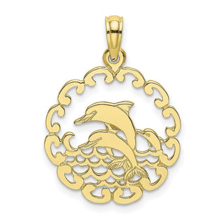 10k Yellow Gold Cut-Out Jumping Dolphins Pendant