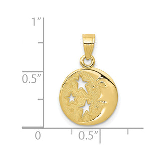 10K Yellow Gold Polished Flat-Backed Moon with Three Stars Pendant