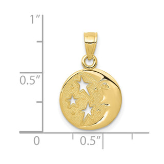 10K Yellow Gold Polished Flat-Backed Moon with Three Stars Pendant