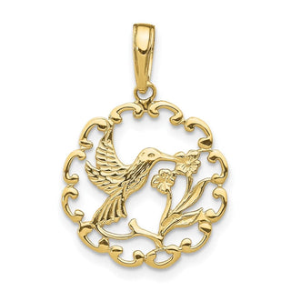 10k Yellow Gold Hummingbird w/Flower in Frame Pendant