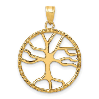 10K Yellow Gold Tree of Life in Round Frame Pendant