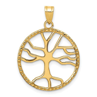 10K Yellow Gold Tree of Life in Round Frame Pendant