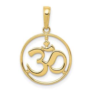 10k Yellow Gold Cut-Out Round Frame Yoga Om Symbol Pendant