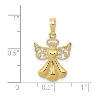10k Yellow Gold Polished and Textured Guardian Angel w/Heart Pendant