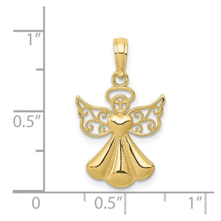 10k Yellow Gold Polished and Textured Guardian Angel w/Heart Pendant