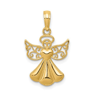 10k Yellow Gold Polished and Textured Guardian Angel w/Heart Pendant