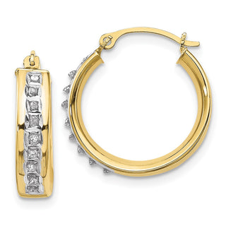 10k Yellow Gold 18mm Diamond Fascination Round Hoop Earrings