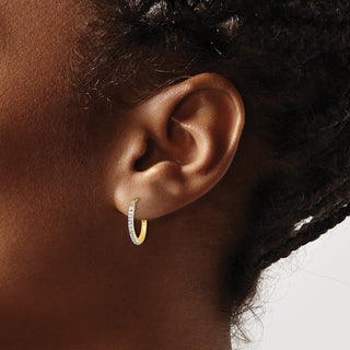 10k Yellow Gold 15mm Diamond Fascination Small Hinged Hoop Earrings