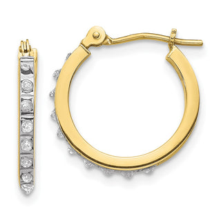 10k Yellow Gold 15mm Diamond Fascination Small Hinged Hoop Earrings