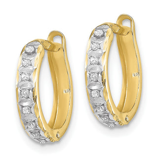 10k Yellow Gold 13mm Diamond Fascination Round Hinged Hoop Earrings