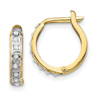 10k Yellow Gold 13mm Diamond Fascination Round Hinged Hoop Earrings