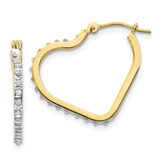 10k Yellow Gold 16mm Diamond Fascination Heart Hoop Earrings