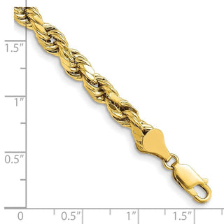 8" 10k Yellow Gold 5.5mm Hollow Diamond-cut Rope Chain