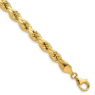 8" 10k Yellow Gold 6.5mm Hollow Diamond-cut Rope Chain