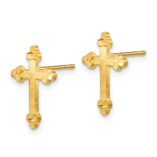 10k Yellow Gold 16mm Budded Cross Stud Earrings