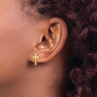 10k Yellow Gold 16mm Budded Cross Stud Earrings