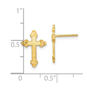 10k Yellow Gold 16mm Budded Cross Stud Earrings