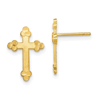 10k Yellow Gold 16mm Budded Cross Stud Earrings