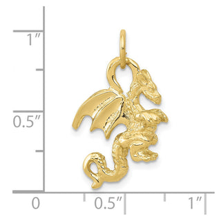 10K Yellow Gold Solid Polished 3-Dimensional Dragon Charm