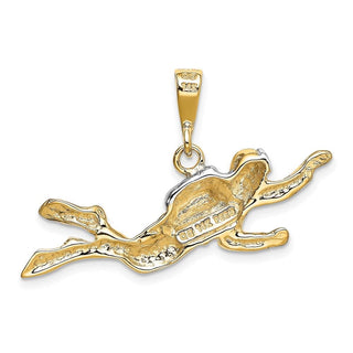 10K Yellow Gold & Rhodium-plating Polished Open-Backed Scuba Diver Pendant