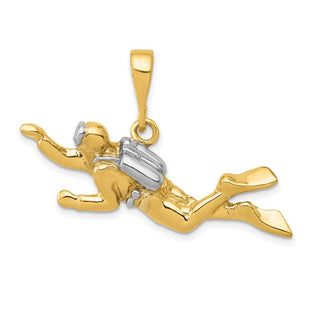 10K Yellow Gold & Rhodium-plating Polished Open-Backed Scuba Diver Pendant