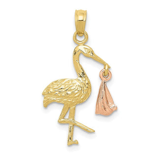 10k Rose and Yellow Gold Stork w/Dangling Baby Pendant