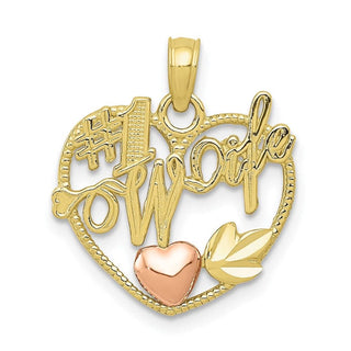 10k Yellow and Rose Gold #1 Wife in Heart with Heart Pendant