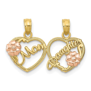 10k Yellow and Rose Gold Mom - Daughter Breakable Hearts Pendant
