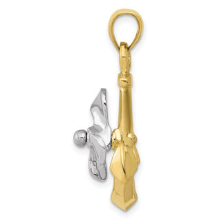 10k Two-tone Gold 3-D Anchor w/Moveable Propeller Pendant