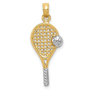 10K Yellow Gold w/Rhodium-plating Polished Tennis Racquet Pendant