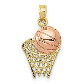 10k Yellow and Rose Gold Basketball Hoop with Ball Pendant