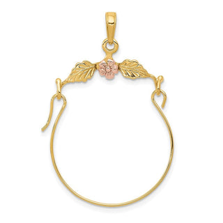 10k Two-tone Gold Leaves w/Flower Charm Holder Pendant