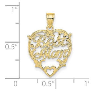 10K Yellow Gold BEST MOM Heart Charm