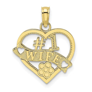10k Yellow Gold #1 Wife Heart Pendant