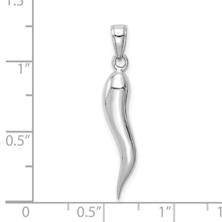 10k White Gold Large 3D Italian Horn Pendant