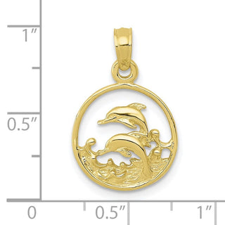 10k Yellow Gold Double Dolphin Circle Pendant