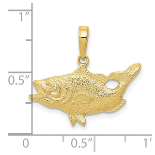 10K Yellow Gold Open Mouthed Bass Fish Pendant