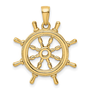 10K Yellow Gold 3D Ships Wheel Pendant