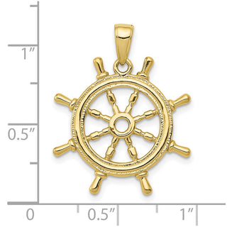 10K Yellow Gold 3D Ships Wheel Pendant