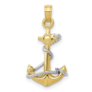 10k Yellow and White Gold Anchor w/Rope Pendant