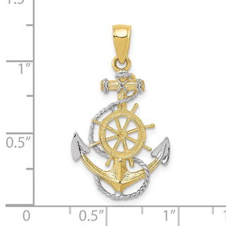 10k Yellow Gold with Rhodium-Plating Anchor w/Rope Pendant
