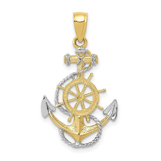 10k Yellow Gold with Rhodium-Plating Anchor w/Rope Pendant