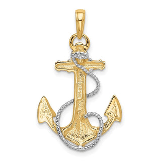 10k Yellow Gold w/ Rhodium-plating Anchor w/Rope Pendant