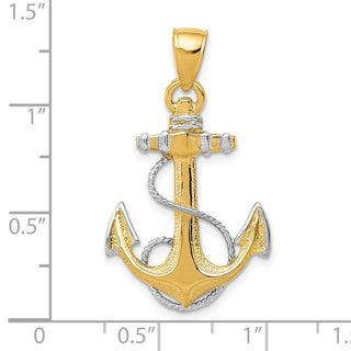 10k Yellow Gold w/ Rhodium-plating Anchor w/Rope Pendant