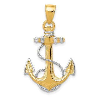 10k Yellow Gold w/ Rhodium-plating Anchor w/Rope Pendant